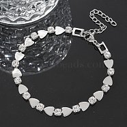 304 Stainless Steel Rhinestone Cup Chain Bracelets for Women, Heart, Stainless Steel Color, 6-1/2 inch(16.6cm)(BJEW-F488-26A-P)