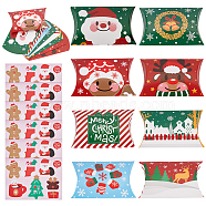 BENECREAT 32Pcs 8 Styles Christmas Foldable Paper Candy Pillow Box, Christmas Party Gift Package, with 6 Sheets Christmas Hang Tags Sheets, Mixed Color, Box:7.4x12x2.75cm(CON-BC0006-94)