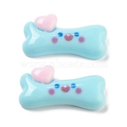 Opaque Resin Decoden Cabochons, Cartoon Dog Bone with Heart, Cyan, 27x13x7mm(CRES-N035-01E)