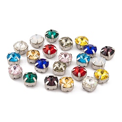 Sew on Rhinestone, K9 Glass Rhinestone, Platinum Tone Brass Prong Settings, Garments Accessories, Faceted, Square, Mixed Color, 8x8x6.5mm, Hole: 1mm(RGLA-Q013-02A-01)