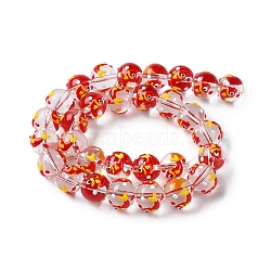 Chinese Style Transparent Glass Enamel Beads Strands, Round with Pattern, Fish, 12~13x11.5mm, Hole: 1.6mm, about 30pcs/strand, 13.58 inch(34.5cm)(GLAA-G107-05C)