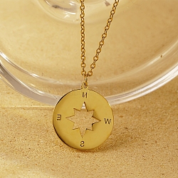 Fashionable Stainless Steel Compass Pendant Necklaces for Women's Daily Wear, Golden, 17.72 inch(45cm)(YQ3893-2)