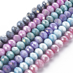 Opaque Baking Painted Glass Beads Strands, Imitation Stones, Faceted, AB Color Plated, Rondelle, Mixed Color, 8x6mm, Hole: 1.2mm, about 63~64pcs/strand, 15.87 inch~16.14 inch(40.3~41cm)(EGLA-N006-010A-B)