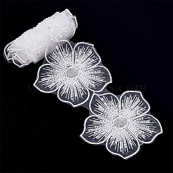 1 Yard Polyester Ribbons, Lace Trim with Plastic Beads, Flower, White, 4-1/2 inch(113mm)(SRIB-AR0001-30A)