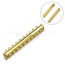10-Strands 20-Holes Tube Brass Magnetic Slide Lock Clasps, Nickel Free, Golden, 51x10x6.5mm, Hole: 2mm(KK-D480-G-NF)