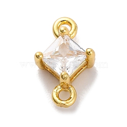 Brass Cubic Zirconia Rhombus Connector Charms, Rack Plating, Real 18K Gold Plated, Long-Lasting Plated, Lead Free & Cadmium Free, Clear, 10.5x7x4mm, Hole: 1.2mm(KK-F894-12G-06)
