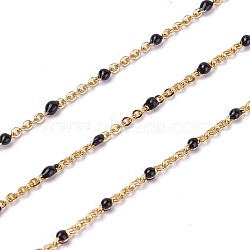 Handmade Enamel Beaded Chains, Brass Cable Chains, Long-Lasting Plated, Soldered, Black, Real 18K Gold Plated, 1.5mm(X-KK-G355-G07)