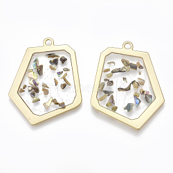 Epoxy Resin Pendants, with Shell Inside and Alloy Findings, Nuggets, Matte Gold Color, 38.5x30.5x2mm, Hole: 2mm(X-RESI-S365-05)