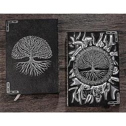 3D Embossed PU Leather Notebook, A5 Sun & Tree of Life Pattern Journal, for School Office Supplies, Antique Silver, 215x145mm(OFST-PW0009-003C)