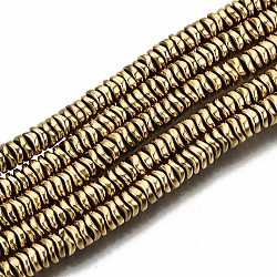 Electroplate Non-magnetic Synthetic Hematite Beads Strands, Flat Round/Disc, Heishi Beads, Real 18K Gold Plated, 4x1.5mm, Hole: 1mm, about 300pcs/strand, 15.94 inch(40.5cm)(G-T114-55G)