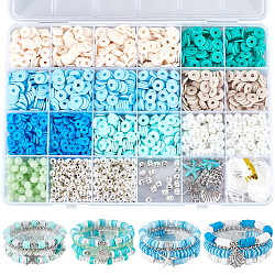 DIY Ocean Theme Synthetic Howlite Stretch Bracelet Making Kit, Turquoise, 5~22.5x0.8~19x0.8~7mm, Hole: 1~2mm(DIY-SC0025-02)