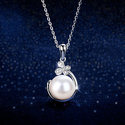 Plastic Imitation Pearl & Alloy Pendant Necklaces, Round & Butterfly, Platinum, White, 17.72 inch(45cm)(WG4C35F-03)