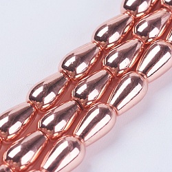 Electroplate Non-magnetic Synthetic Hematite Beads Strands, Grade AA, teardrop, Rose Gold Plated, 7x4.5mm, Hole: 1mm, about 57pcs/strand, 15.9 inch(40.5cm)(G-F553-03D-RG)