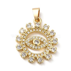 Rack Plating Brass Micro Pave Cubic Zirconia Pendants, Cadmium Free & Lead Free, Real 18K Gold Plated, Long-Lasting Plated, Eye, Clear, 21.5x18.5x2.5mm, Hole: 3.5x5mm(KK-P241-33G)