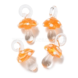 Handmade Lampwork Pendants, Bumpy, Mushroom, Orange, 24.5~29.5x15~18.5mm, Hole: 2~5mm(LAMP-M021-01B)