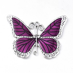 Alloy Enamel Big Pendants, Butterfly, Antique Silver, Purple, 64x86x3mm, Hole: 3.5mm and 2.5mm(ENAM-L029-07M)