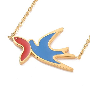 Colorful Enamel Swallow and Fish Pendant Necklace, 304 Stainless Steel Jewelry for Women, Golden, 18.82 inch(47.8cm)