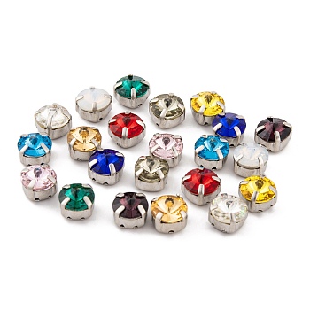 Sew on Rhinestone, K9 Glass Rhinestone, Platinum Tone Brass Prong Settings, Garments Accessories, Faceted, Square, Mixed Color, 8x8x6.5mm, Hole: 1mm