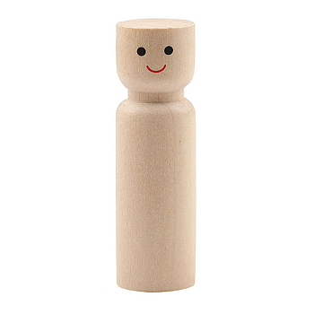 Unfinished Wooden Peg Dolls, Wooden Peg with Smiling Faces, Flat Head, for Children's Creative Paintings Craft Toys, BurlyWood, 2.1x7cm