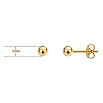Brass Ball Stud Earrings, with Ear Nuts, Golden, 3mm