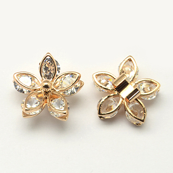 Flower Alloy Slide Charms, For Hair Band and Hair Tie Decoration, with Cubic Zirconia and Brass Clasps Findings, Light Gold, 18x18x11mm, Hole: 7mm