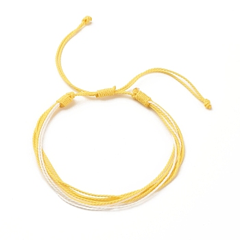 Waxed Polyester Multi-strand Bracelet, Adjustable String Bracelet for Women, Yellow, Inner Diameter: 2-1/8~4-1/8 inch(5.3~10.5cm)