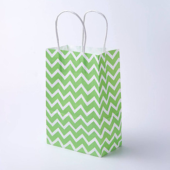 kraft Paper Bags, with Handles, Gift Bags, Shopping Bags, Rectangle, Wave Pattern, Green, 27x21x10cm