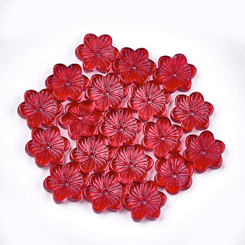 Spray Painted Glass Beads, Flower, Red, 15x13.5x3.5mm, Hole: 1mm