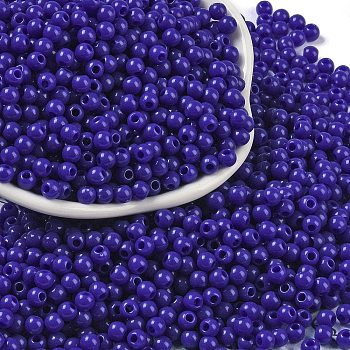 Opaque Acrylic Beads, Round, Dark Blue, 4x3.5mm, Hole: 1.6mm, about 18000pcs/500g