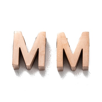 Ion Plating(IP) 304 Stainless Steel Charms, Alphabet, Rose Gold, Letter.M, 8x7x3mm, Hole: 1.8mm