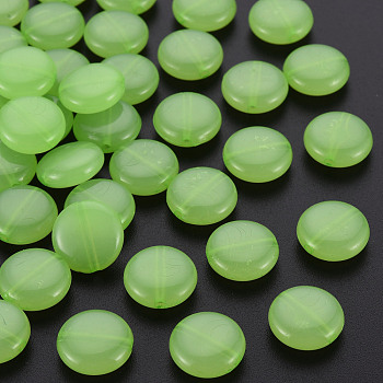 Imitation Jelly Acrylic Beads, Flat Round, Light Green, 12x5mm, Hole: 1.4mm, about 1110pcs/500g