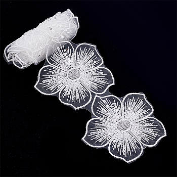 1 Yard Polyester Ribbons, Lace Trim with Plastic Beads, Flower, White, 4-1/2 inch(113mm)