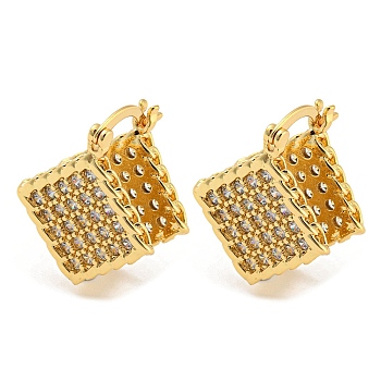 Rhombus Shape Brass Micro Pave Clear Cubic Zirconia Hoop Earrings, Long-Lasting Plated, Cadmium Free & Lead Free, Real 18K Gold Plated, 23.5x14.5x19mm
