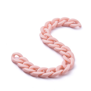 Handmade Opaque Acrylic Curb Chains, Pink, Links: 19x13.5x4.5mm, 39.37 inch(1m)/strand