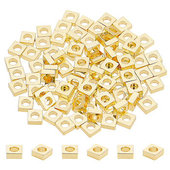 100Pcs Brass Spacer Beads, Long-Lasting Plated, Square, Real 14K Gold Plated, 4x4x1.5mm, Hole: 2mm