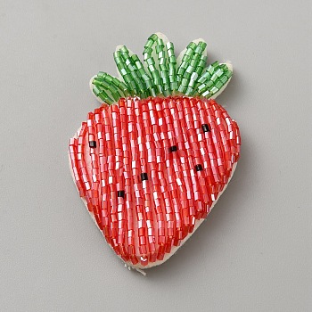 Felt & Glass Embroider Thread Iron on/Sew On Patches, Cloth Appliques, Strawberry, 52x35.5x5.5mm