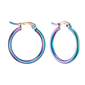 304 Stainless Steel Hoop Earrings, Hypoallergenic Earrings, Ring Shape, Rainbow Color, 12 Gauge, 24~26x2mm, Pin: 0.7~1.3x0.68mm
