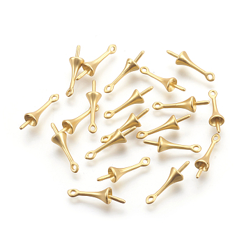 Brass Peg Bails Pendants, For Half Drilled Beads, Long-Lasting Plated, Lead Free & Cadmium Free & Nickel Free, Matte Style, Real 18K Gold Plated, 16x4.5mm, Hole: 1.2mm, Pin: 0.8mm