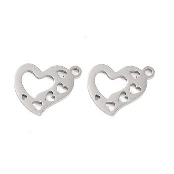 316 Stainless Steel Charms, Heart Charm, Laser Cut, Stainless Steel Color, 12x14.5x1mm, Hole: 1.5mm