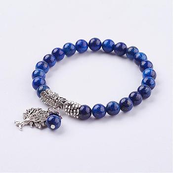 Natural Lapis Lazuli(Dyed) Stretch Bracelets, with Tibetan Style Pendants,  2 inch(51mm)