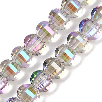 Electroplate Transparent Glass Beads Strands, Pumpkin, Faceted, Thistle, 8x6mm, Hole: 1.2mm, about 78~81pcs/strand, 18.50''(47cm)
