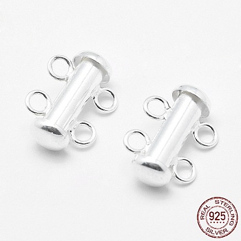 Sterling Silver Slide Lock Clasps, Peyote Clasps,, Silver, 14~15x11x6mm, Hole: 2mm