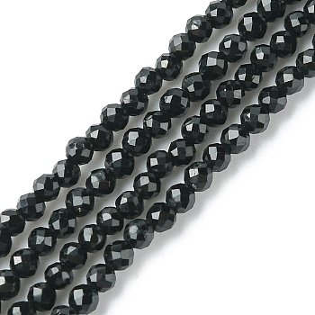 Natural Black Tourmaline Beads Strands, Faceted, Round, 2mm, Hole: 0.6m, about 185pcs/strand, 15.20~15.43 inch(38.6~39.2cm)