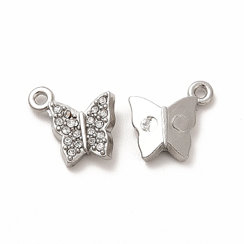 316 Surgical Stainless Steel with Crystal Rhinestone Pendants, Butterfly Charms, Stainless Steel Color, 11.5x9x2.5mm, Hole: 1mm