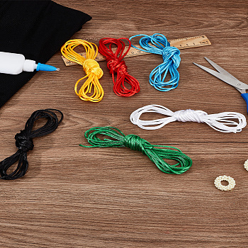6 Colors Korean Polyester Cord, Chinese Knotting Cord, Satin Rattail Cord, Mixed Color, 2.5mm, 4m/color