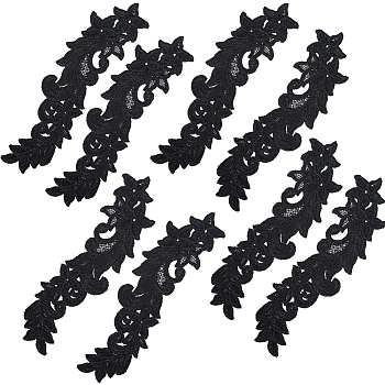 Flower Polyester Computerized Embroidery Sew on Ornament Accessories, Ethnic Style Lace Appliques, Black, 252~253x75~77x1.5mm