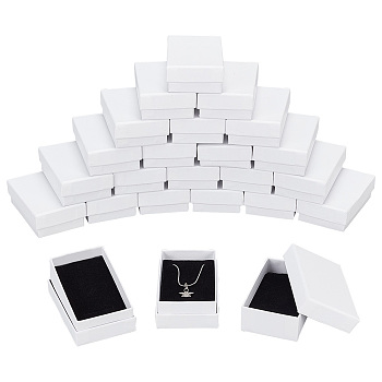Cardboard Jewelry Boxes, with Sponge Pad Inside, Rectangle, for Anniversaries, Wedding, Birthday, White, 8x5.1x2.7cm, Inner Size: 7.4x4.6x2.45cm