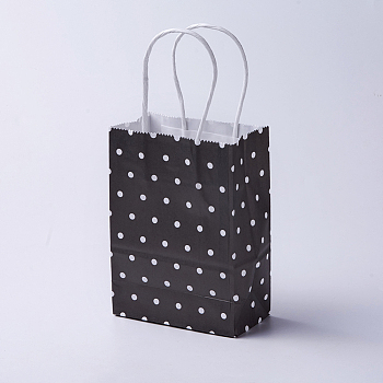 kraft Paper Bags, with Handles, Gift Bags, Shopping Bags, Rectangle, Polka Dot Pattern, Black, 33x26x12cm