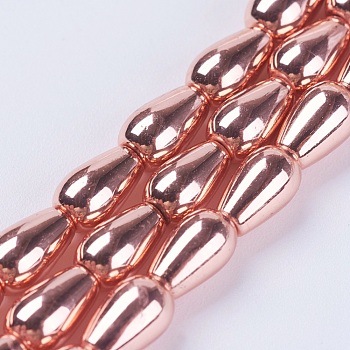 Electroplate Non-magnetic Synthetic Hematite Beads Strands, Grade AA, teardrop, Rose Gold Plated, 7x4.5mm, Hole: 1mm, about 57pcs/strand, 15.9 inch(40.5cm)