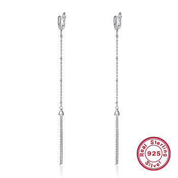 Rhodium Plated 925 Sterling Silver Hoop Earrings, Chains Tassel Earrings, with 925 Stamp, Platinum, 128mm